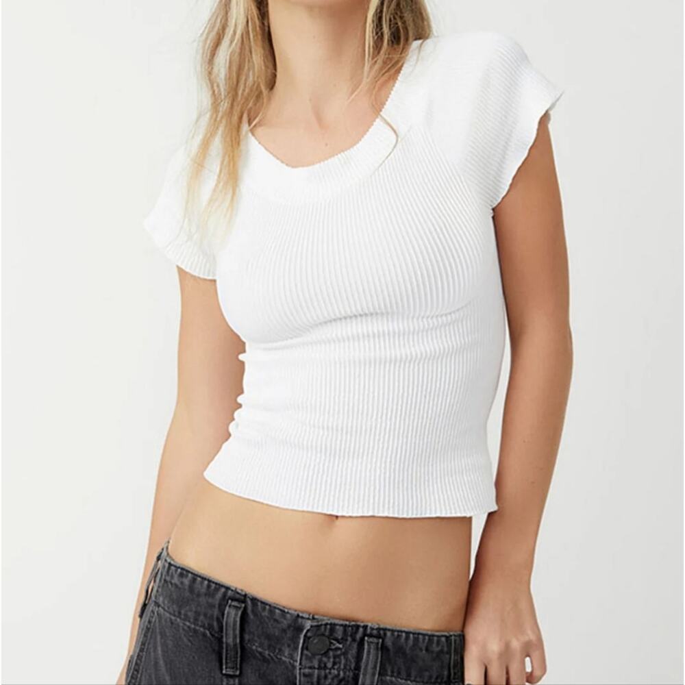 Women's Free People Ribbed Seamless White Shirt Large / XL